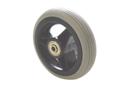 Soft wheel X-treme comfort, lightweight, low rolling resistance, 5 x 1 (Ø125x30 mm) grey tyre Line profile, Black rim, 3 spokes, hub length 45 mm, ball bearing (2x), for axle 8 mm weight 217 gra