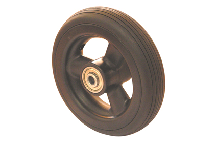 Soft wheel X-treme comfort, lightweight, low rolling resistance, 5 x 1 (Ø125x30 mm) black tyre Line profile, Black rim, 3 hollow spokes, hub length 36 mm, ball bearing (2x), for axle 8 mm weight
