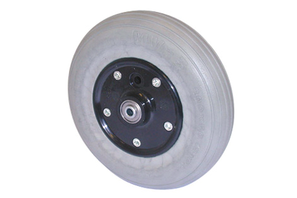 Wheel with PU tyre grey, 7 x 1 3/4 (Ø175x45), lineprofile, black plastic 2-part rim, no break, hublength (Forkwidth) 60mm, ballbearing 2x Ø8mm