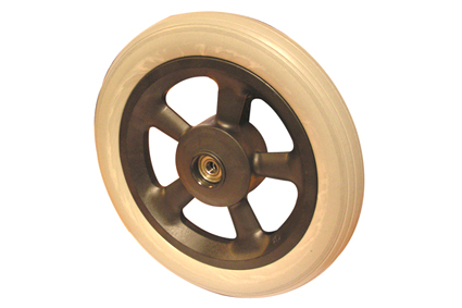 Wheel with PU tyre grey, 12 ½ x 2¼ (Ø310x45), line profile, plastic rim black, 5 hollow spokes drum brake 70mm without brake unit, ball bearings 2x Ø12mm