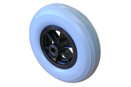 wheel met Soft PU band grey, Ø200x50mm, line profile, plastic rim, 6 spokes no brake, hub length 60 mm, no ball bearing, not deeped, for axle 8 mm, not deeped