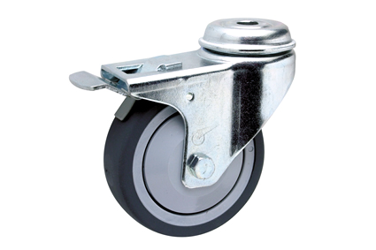 Swivel castor, Ø80x22 mm, grey TPR-tyre grey rim, plain bearing, stainless steel fork BH 108 mm, BG 12 mm, DrVm 50 kg, double brakes