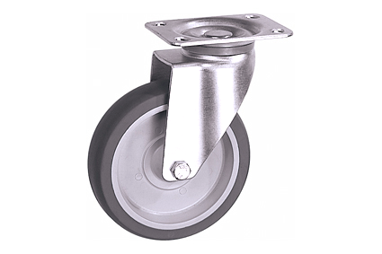 Swivel castor, Ø100 mm, extra strong, grey TPR-tyre grey rim, galvanized fork BH 135 mm, plate 77x67 mm, insert size 46,5/46,5 x 51,5/61,5 mm, BG 8,5 mm, DrVm 80 kg, no brakes