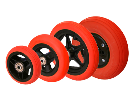 Wheel with solid PU tyre red