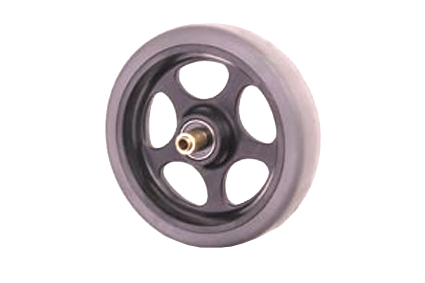 Wheel with rubber tyre grey, Ø150x30 mm, slick profile, black plastic rim, 5 spokes no brakes, hublength (Forkwidth) 60mm, ball bearing 2x Ø6 mm, Etac wheel, not deeped