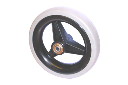 wheel met rubber band grey, Ø175x36, slick profile, black plastic rim, 3 spokes no brakes, hublength (Forkwidth) 60mm, ball bearing 2x Ø8mm, not deeped