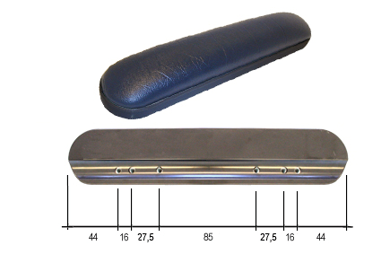 Short arm rest pad black, length 260mm,  with 6 copper nuts, 85/140/172mm. 