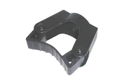 crutch holder clamp, connects to flat surface, black plastic 