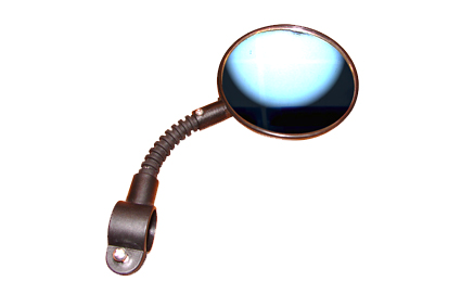 Mirror, circular shape 84 mm, black, with sling, flexible rod and with reflection on the back side 