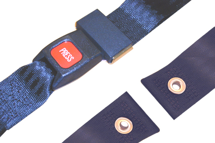 Seatbelt with metal lock, strap width 48 mm, maximum length 2x1000 mm 1-way adjustable with loop, fixing eyes 2x Ø9 mm, lock on top