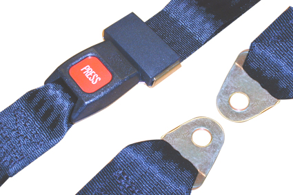 Seatbelt with metal lock, strap width 48 mm, maximum length 2280 mm both sides adjustable with loops, fixing by metal plate with hole Ø12,5 mm