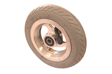 Wheel, pneumatic tyre, grey, 5 x 1 (Ø125x30), slick profile, rim alu silver, 3 spokes design without brake, hublength 26 mm, ball bearing (2x), not deeped, for axle 8 mm