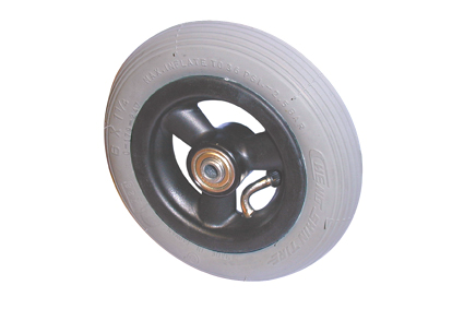 Wheel, pneumatic tyre, grey, 6 x 1¼ (Ø150x30), line profile, rim plastic black, 3 hollow spokes without brake, hublength 36 mm, ball bearing (2x), not deeped, for axle 8 mm