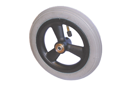 Wheel, pneumatic tyre, grey, 8 x 1¼ (Ø200x30), line profile, rim plastic black, 3 hollow spokes without brake, hublength 45m, ball bearing (2x), not deeped, for axle 8 mm