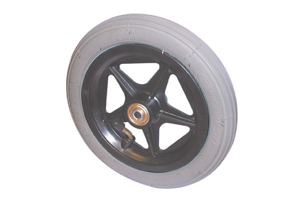 Wheel, pneumatic tyre, grey, 8 x 1¼ (Ø200x30), line profile, rim plastic black, 5 spokes without brake, hublength 38 mm, ball bearing (2x), not deeped, for axle 8 mm