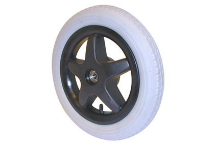 Wheel, pneumatic tyre, grey, 12½ x 2¼ (Ø310x50), fine block profile, rim plastic black, 5 spokes des brake drum 70 mm without brake, ball bearing (2x), for axle 12 mm