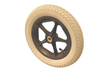 Wheel, pneumatic tyre, grey, 12½ x 2¼ (Ø315x60), block profile, rim plastic black, 5 spokes without brake, hublength 54/47 mm, ball bearing (2x), deeped, for axle 12 mm