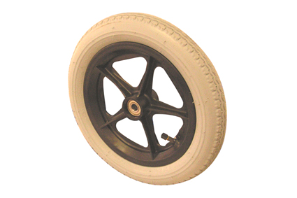 Wheel, pneumatic tyre, grey, 12½ x 2¼ (Ø310x50), fine block profile, rim plastic black, 5 spokes without brake, hublength 54/47 mm, ball bearing (2x), deeped, for axle 12 mm