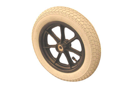 Wheel, pneumatic tyre, grey, 12½ x 2¼ (Ø315x60), block profile, rim plastic black, 7 spokes without brake, hublength 54/47 mm, ball bearing (2x), deeped, for axle 12 mm