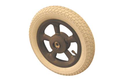 Wheel, pneumatic tyre, grey, 12½ x 2¼ (Ø315x60), block profile, rim plastic black, 5 hollow spokes brake drum 70 mm without brake, ball bearing (2x), for axle 12 mm
