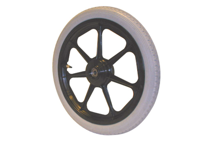 Wheel, pneumatic tyre, grey, 16 x 1.75 (47-305), fine block profile, rim plastic black, 7 spokes brake drum 70 mm without brake, ball bearing (2x), for axle 12 mm