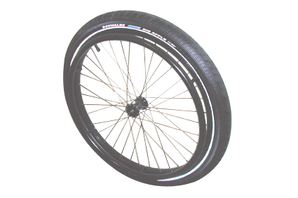 Offroad wheel 24x2.2 (60-507) hub alu black, ball bearing 12 mm, rim black, pushrim alu black 6 poin tyre black Reflexion Schwalbe Big Ben (55-507), tube AV valve, 36 spokes stainless steel crossed s