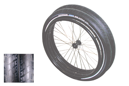 Offroad double wheel 24x2.00 (507) hub alu black, ball bearing 12 mm, 2 x rim black, pushrim alu bla punten, 2x Schwalbe Big Ben (55-507), 36 spokes stainless steel, AV, hublength 63/54 mm