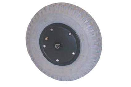 Wheel, pneumatic tyre, grey, 4.10 / 3.50 - 6 (Ø330x90), heavily block profile, rim plastic black, 2 without brake, hublength 104 mm, ball bearing (2x), not deeped, for axle 12 mm