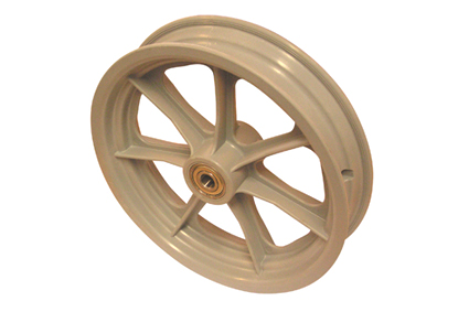 Rim, plastic, 7 spokes, grey, for tyre 12½ x 2¼ (Ø320x60) (62-203) without brake, hub length 54 mm, ball bearing (2x), not deeped, for axle 12 mm