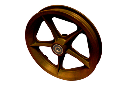 Rim, plastic, 5 spokes, black, for tyre 12½ x 2¼ (Ø320x60) (62-203) without brake, hub length 54 mm, ball bearing (2x), not deeped, for axle 12 mm