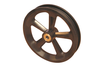 Rim, plastic, 5 hollow spokes, black, for tyre 12½ x 2¼ (Ø320x60) (62-203) without brake, hub length 54 mm, ball bearing (2x), not deeped, for axle 12 mm