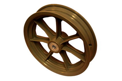 Rim, plastic, 7 spokes, black, for tyre 12½ x 2¼ (Ø320x60) (62-203) without brake, hub length 54 mm, ball bearing (2x), not deeped, for axle 12 mm
