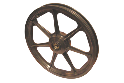 Rim, plastic, 7 spokes, black, for tyre 16 x 1.75 (47-305) without brake, hub length 54/47 mm, ball bearing (2x), deeped, for axle 12 mm