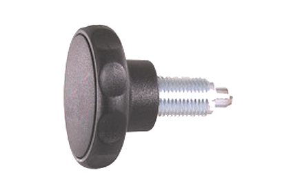 Indexing plunger, type 49, M10x1, pin d2 Ø5 mm, with black locking nut, without rest position Steel parts blue/white galvanized, knob black thermoplastic, length complete L1: 47 mm